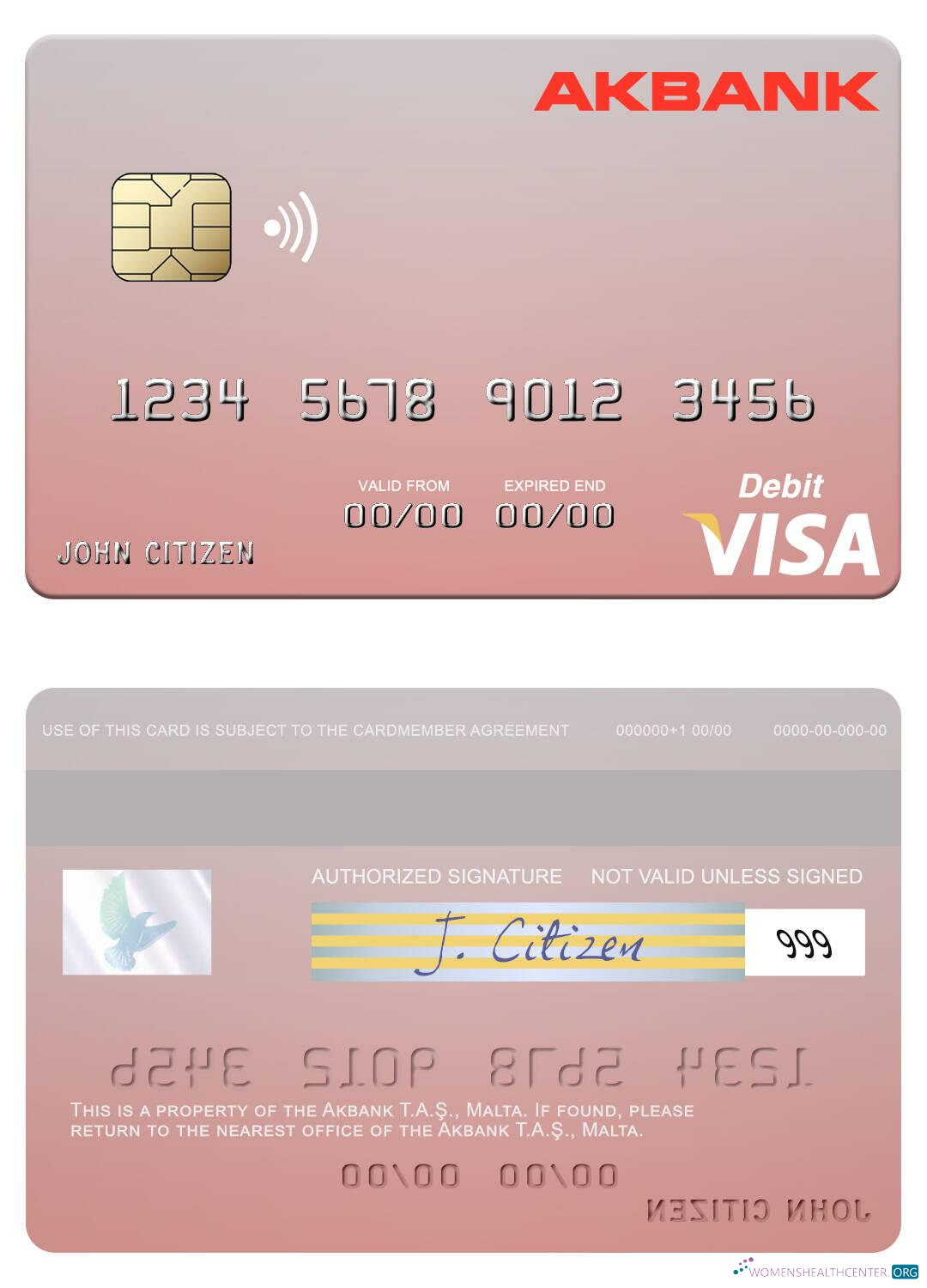 Download Malta Akbank T.A.Ş. visa debit card Photoshop template